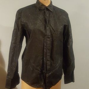 Mens Button Down Black and Silver Shirt Sz Sm
